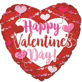 Heart-shaped Valentine's Day balloon with pink and red lettering