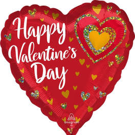 Red heart-shaped balloon with "Happy Valentine's Day" text