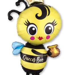 Bee-shaped foil balloon with a crown and "Queen Bee" text