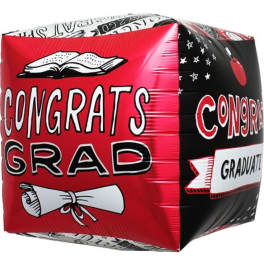 Red and black graduation balloon with "Congrats Grad" text