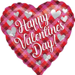 Heart-shaped foil balloon with "Happy Valentine's Day" text