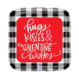 Square balloon with "hugs kisses & valentine wishes" text