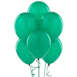 Cluster of green balloons with curling ribbons