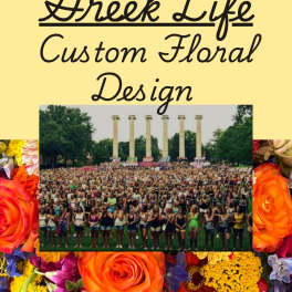 Greek Life custom floral design graphic with a crowd photo and colorful flowers
