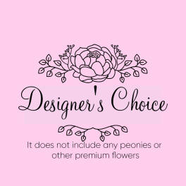 Pink graphic with floral line art and the words Designer's Choice