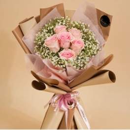 CHARMING PINK ROSE WRAPPING BOUQUET