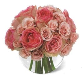 Bouquet of pink and blush roses with long stems