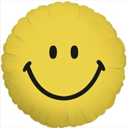 Yellow smiley face balloon on a white background