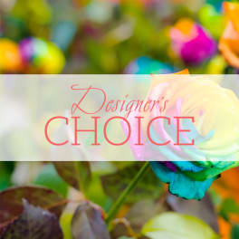 Colorful rose with "Designer’s Choice" text overlay