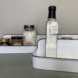 Gift tray with bath salts and a milk bath bottle
