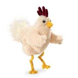 Plush chicken figurine with white fur and yellow feet