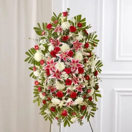 Red Rose And Lily Standing Spray