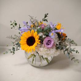 Sunflower and Lavender Bubble Bowl
