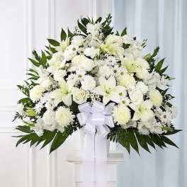 Heartfelt Sympathies White Funeral Standing Basket