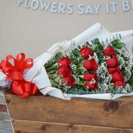 Dozen Red Roses Cascading Bouquet