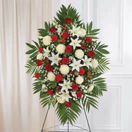 Red & White Sympathy Standing Spray
