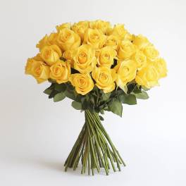Bouquet of yellow roses with long stems