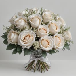 Bouquet of cream roses with small white filler flowers