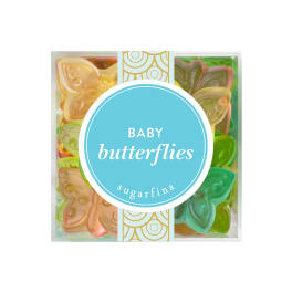 Box of butterfly-shaped candies labeled Baby Butterflies