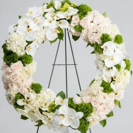 Luxury White Orchids and Roses Wreath