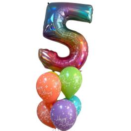 Rainbow number 5 balloon with colorful birthday balloons