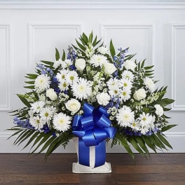 Heartfelt Tribute™ Blue & White Floor Basket Arrangement