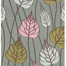 Patterned fabric with pastel leaf shapes on a gray background