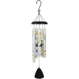 Hanging wind chime with sunflower and butterfly designs