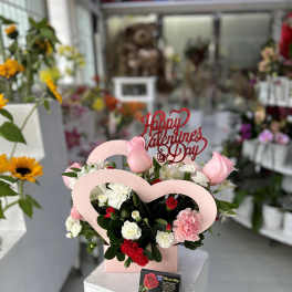 Pink Heart Box Arrangement