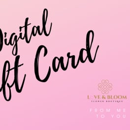 Pink digital gift card with daisies and black script text