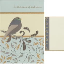 Sympathy card with a bird illustration and an open blank interior