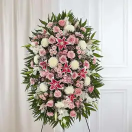 Pink & White Funeral Standing Spray