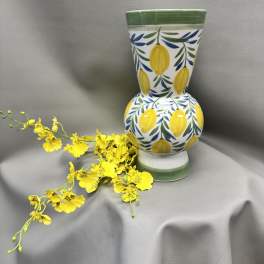 Hand-Painted Lemon Vase.12" H x 6 1/4" Dia