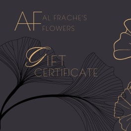 Gift certificate with gold floral line art on a dark background