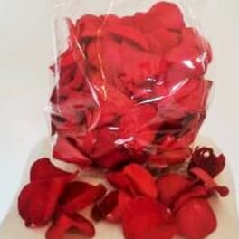 Clear bag of red rose petals