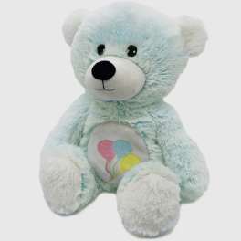 Light blue teddy bear plush with balloon embroidery