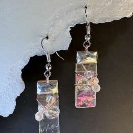 #A067 - Clear Iridized Stained Glass Earrings