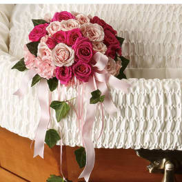 Pink and blush rose bouquet with ribbon streamers