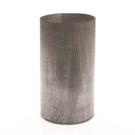 Tall ribbed metallic cylinder vase on a white background