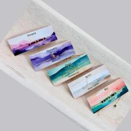 Set of beaded birthstone hair pins on labeled cards