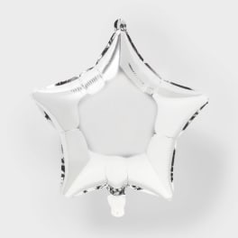 Silver star-shaped foil balloon on a white background