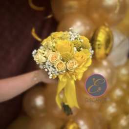 Yellow rose bouquet with baby's breath and a satin ribbon