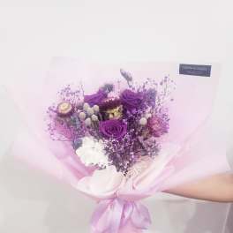 purple preserved rose bouquet