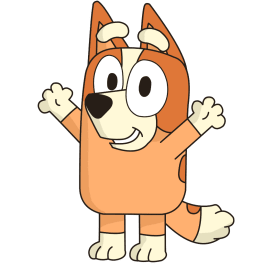 Cartoon orange dog character with raised paws on a green background