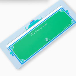 Green and blue decorative card with a blank center