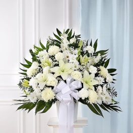 Heartfelt Sympathies White Funeral Standing Basket