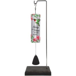 Memorial wind chime with floral tube and black clapper