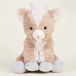 Plush stuffed animal with tan and white fur sitting upright
