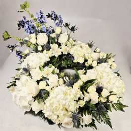 White Hydrangea and White Rose Urn Wreath