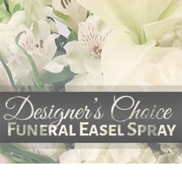 White funeral easel spray with lilies and alstroemeria